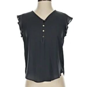 LOFT Black Sheer Button-Down Blouse